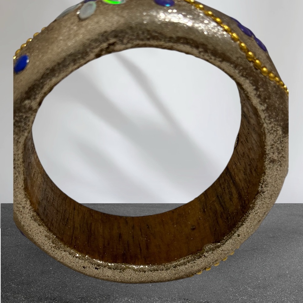 Bangle with Bead and Floral Accents Gold and Blue - Picture 10 of 11